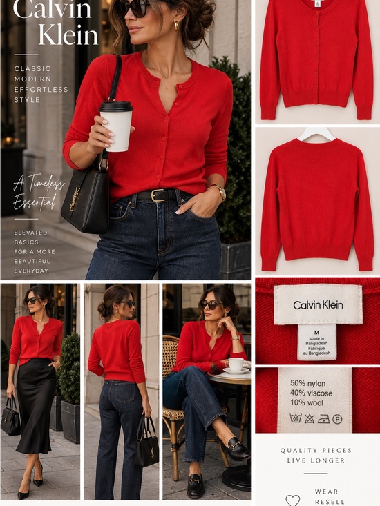Calvin Klein Sweaters - Calvin Klein Women's Red Button-Front Wool Blend Cardigan Sweater